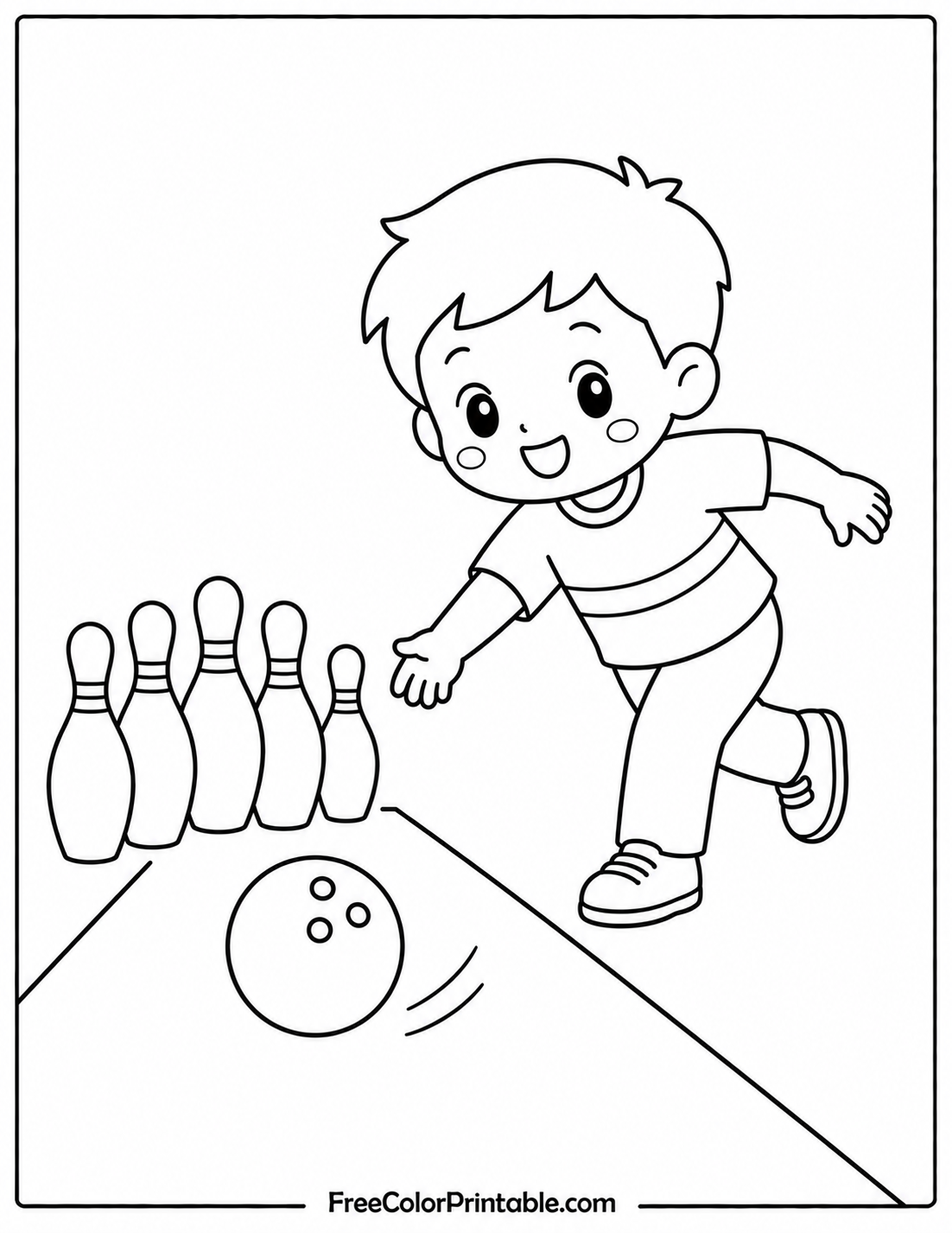 Bowling fun for kids to color Coloring Page — Free Printable — free printable coloring page